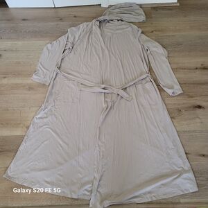 Eileen Fisher Hooded Robe  in Light Taupe Size Xl 100% Cotton
